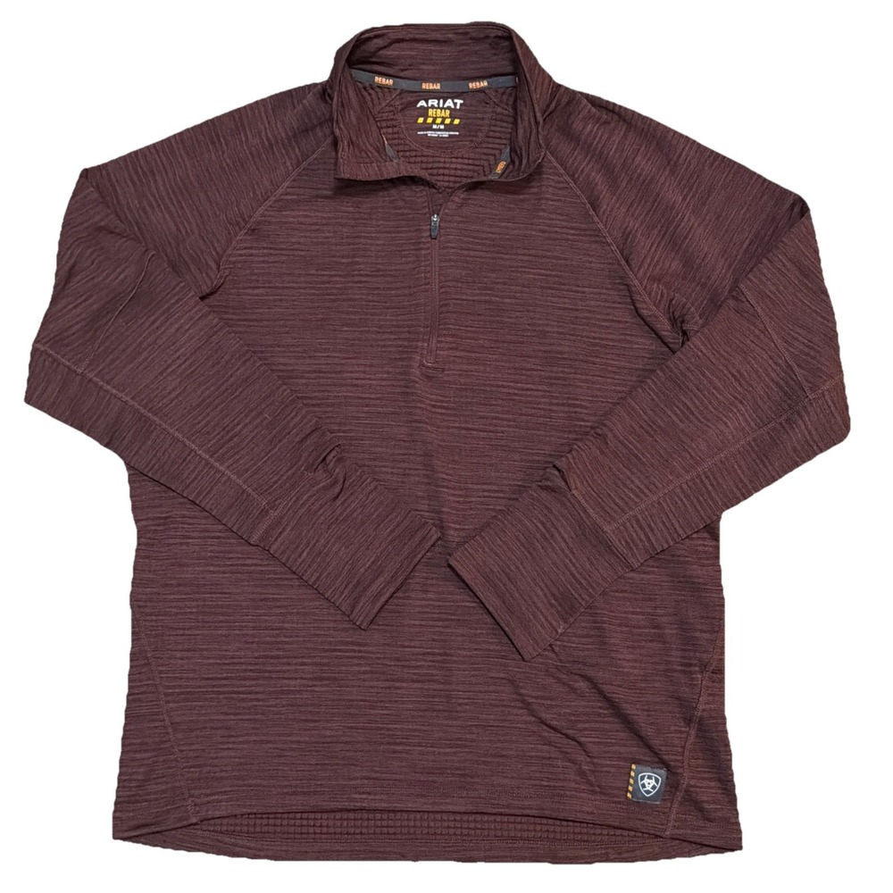 Ariat Rebar Men's Gridwork Bitter Chocolate Base layer 1/4 Zip Long Sleeve Tee M